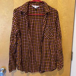 Old Navy Checkered Plaid Orange/Black/Pink Button-up